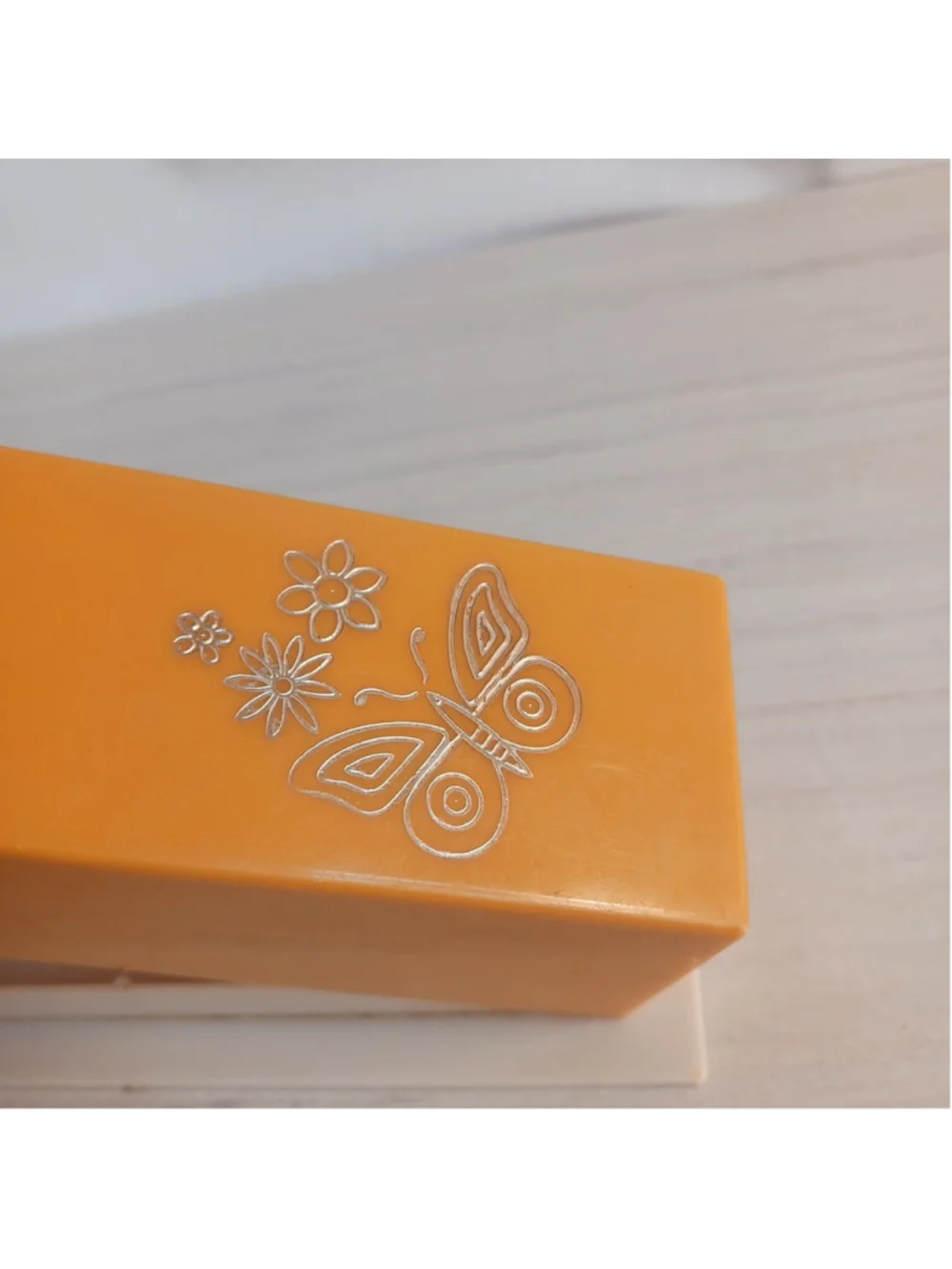 Vintage Butter Dish Harvest Gold Butterfly Flowers Plastic One Stick